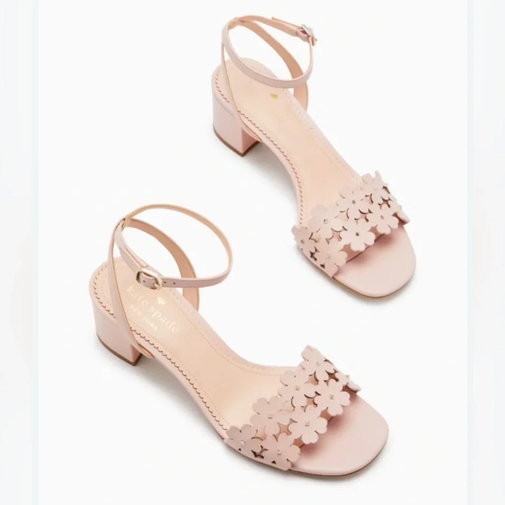 kate spade Daisy Floral 100% Cow Leather Mid Sandals, Rose Smoke Pink